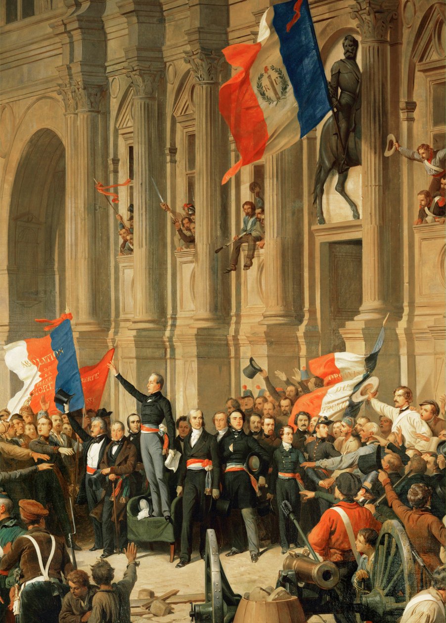 Rewolucja 1848 roku: Poeta Alphonse de Lamartine odrzuca czerwony sztandar skrajnej lewicy ... autorstwa Henri Philippoteaux