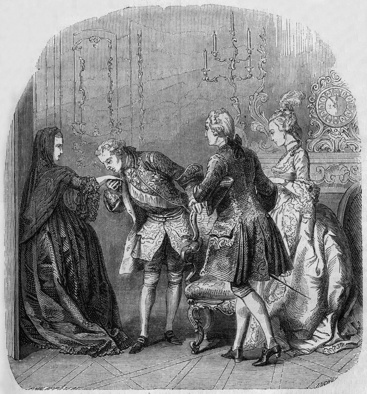 Księżniczka Lamballe, król Ludwik XV, Ludwik de Richelieu, hrabina Jeanne du Barry autorstwa Henri Philippoteaux