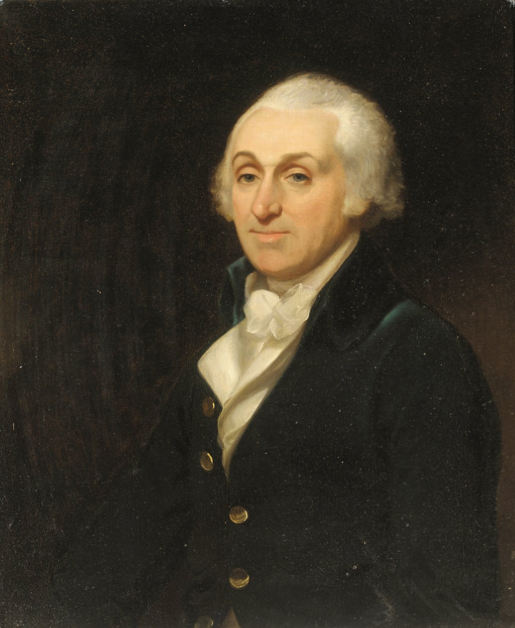 Portret Thomasa Harleya, połowa długości, w niebieskim płaszczu i białej kamizelce autorstwa Henri Pierre Danloux