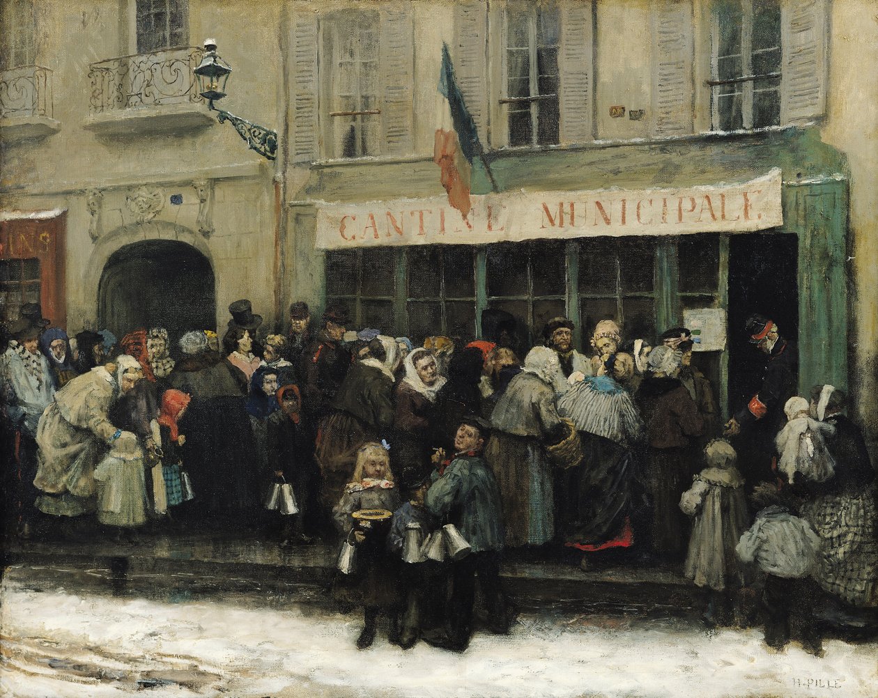 Uma cozinha de sopa durante o cerco de Paris, depois de 1870 (óleo sobre tela)polonês autorstwa Henri Pille