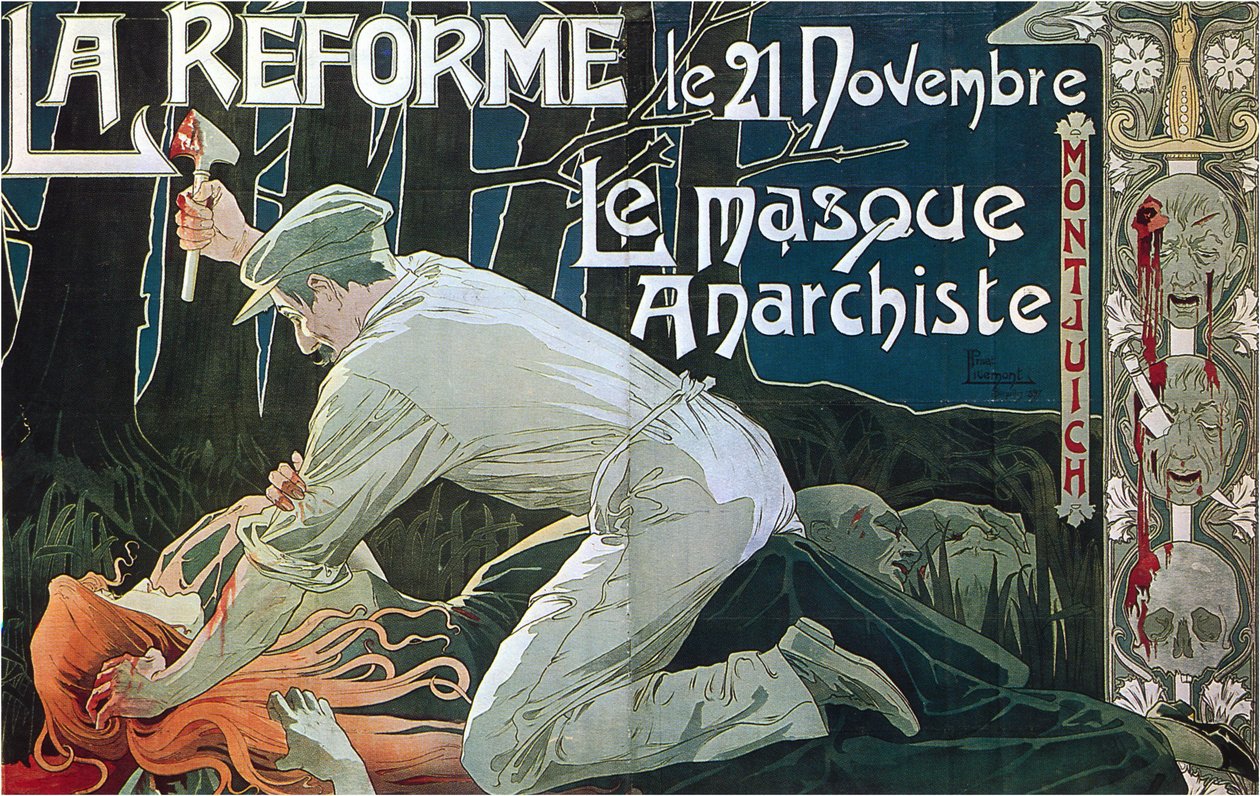 Reformacja 21 listopada, maska ​​anarchistyczna, 1897 autorstwa Henri Henri Antoine Théodore Livemont