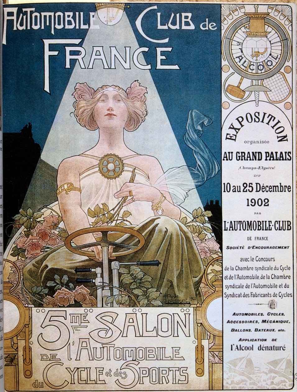 Plakat Automobile Club de France podczas V Motor Show w Grand Palais de Paris w 1902, ilustracja Henri Privat-Livemont (1861-1936), Wersal, Biblioteka Miejska - Plakat Automobile Club de France podczas V Motor Show w autorstwa Henri Henri Antoine Théodore Livemont