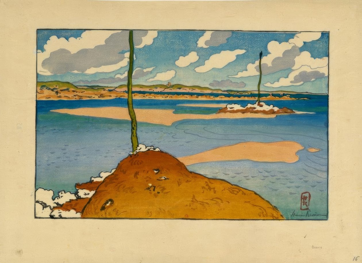 La Balise Chéruette podczas odpływu (Saint-Briac) autorstwa Henri Rivière