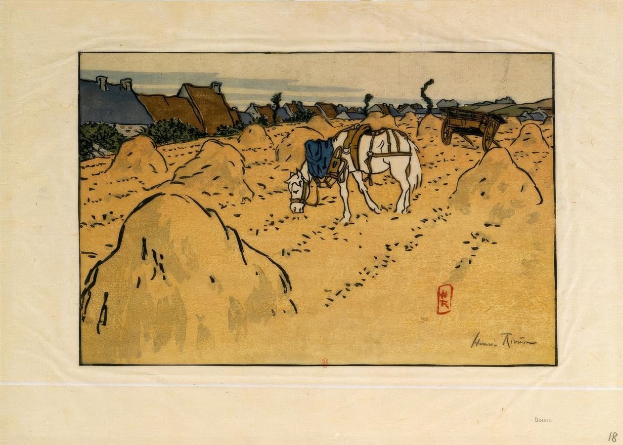 Koń i wieś La Chapelle (Saint-Briac) autorstwa Henri Rivière