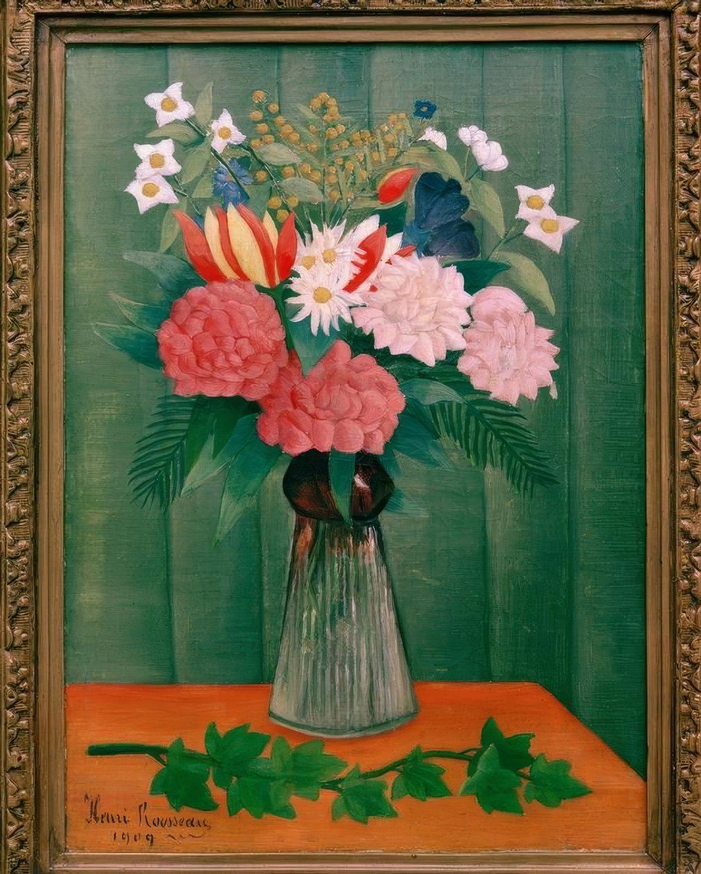 Bukiet kwiatów na gałęzi bluszczu autorstwa Henri Rousseau