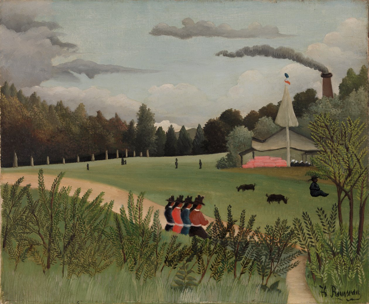 Krajobraz i cztery młode dziewczyny autorstwa Henri Rousseau