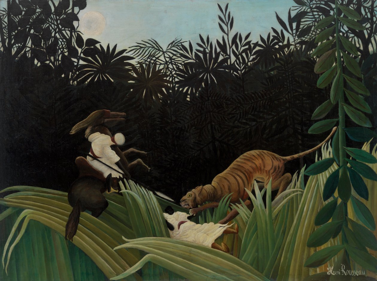 Zwiadowcy zaatakowani przez tygrysa autorstwa Henri Rousseau