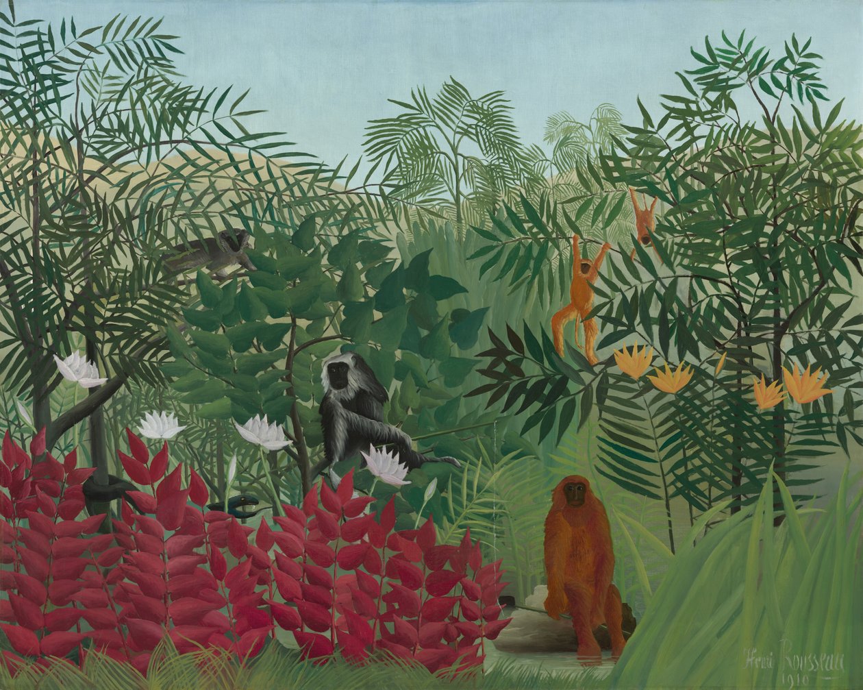 Tropikalny las z małpami autorstwa Henri Rousseau