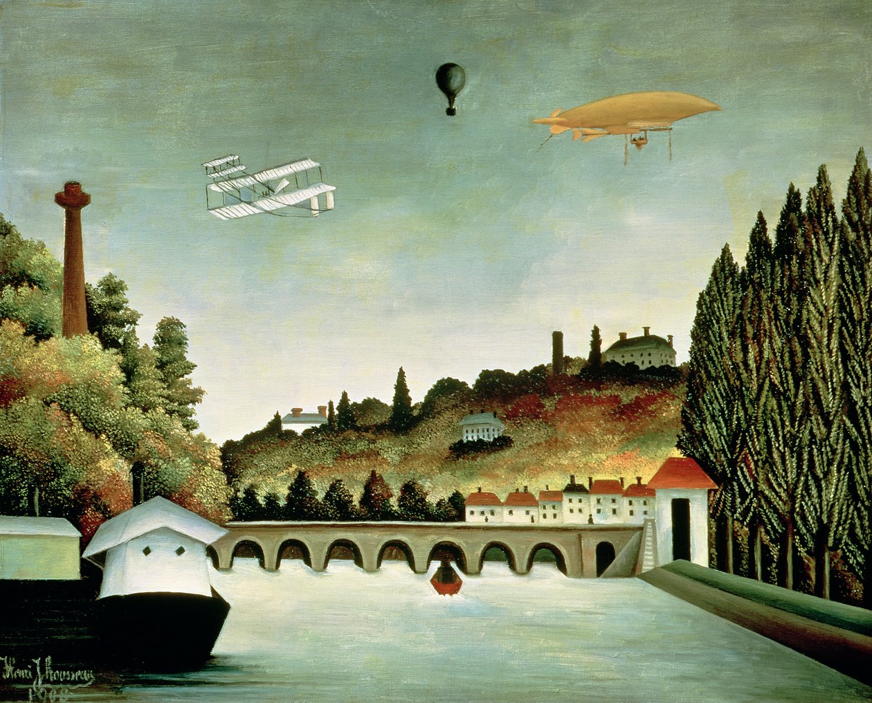 Widok na most w Sevres i wzgórza w Clamart, St. Cloud i Bellevue, 1908 autorstwa Henri Rousseau