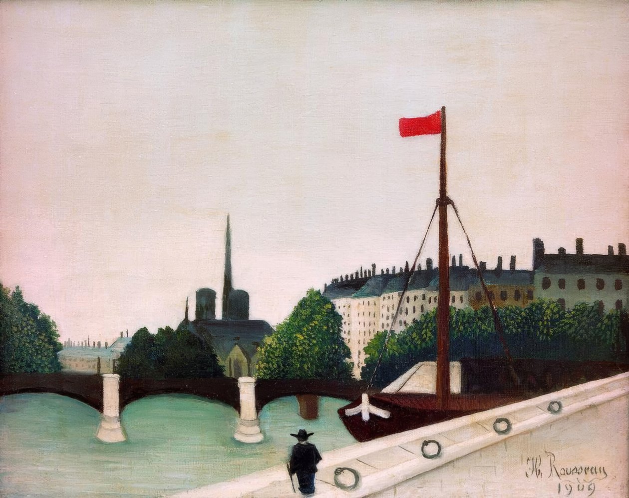 Widok na Île Saint-Louis z Quai Henri IV autorstwa Henri Rousseau