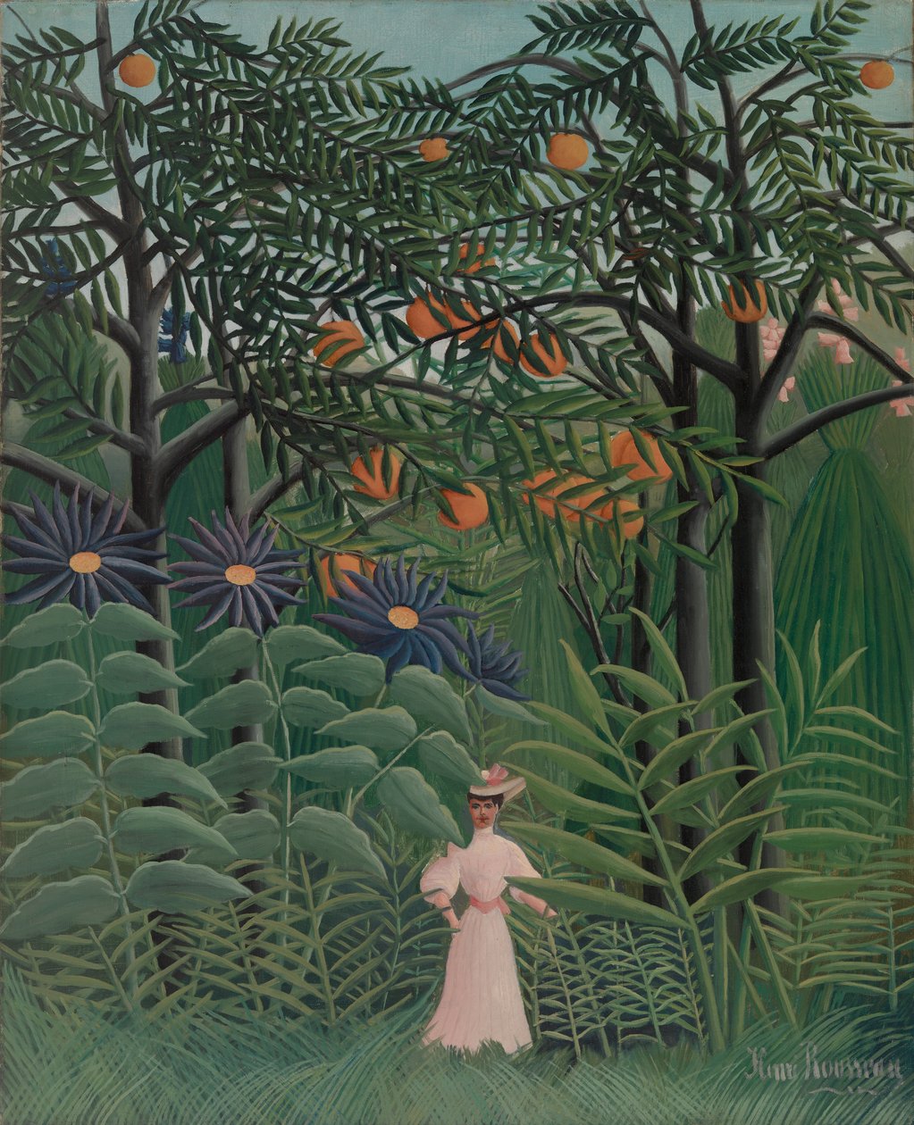 Kobieta spacerująca po egzotycznym lesie autorstwa Henri Rousseau