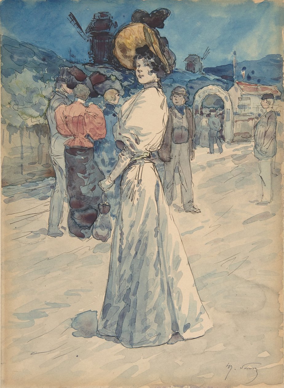 Parisienne na zewnątrz Moulin de la Galette, ca. 1880-1907. autorstwa Henri Somm