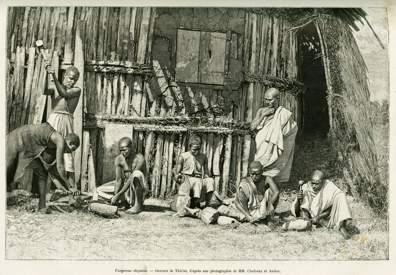Kowale abisyńscy. Grawer Thiriata, po zdjęciu, ilustrujący historię Voyage au Choa (Abyssinie południkowa) autorstwa Henri Thiriat