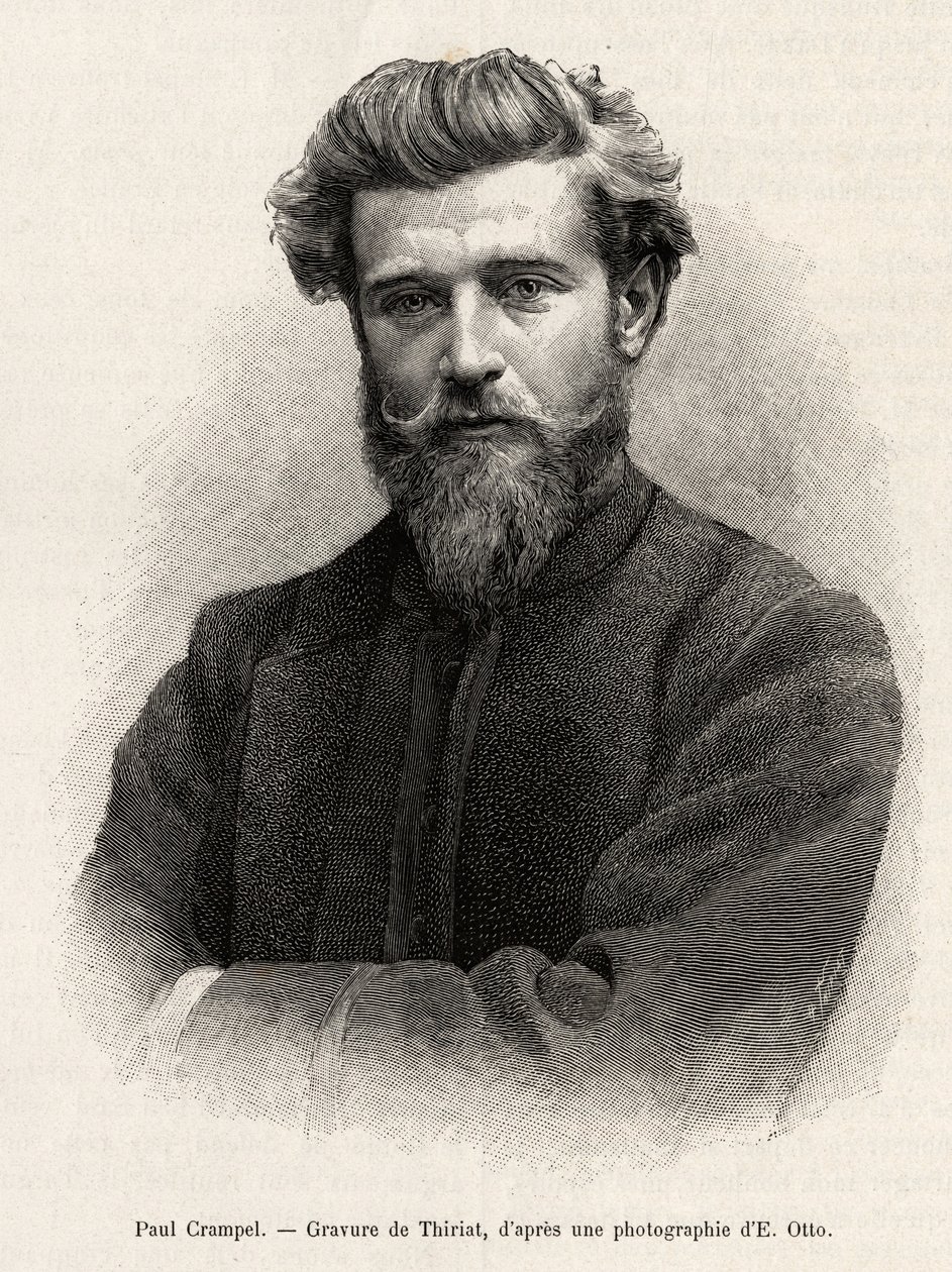 Portret Paula Crampela (1864-1891), francuskiego badacza Afryki Środkowej. Grawer Henri Thiriata ilustrujący historię „La mission Crampel” Alberta Nebouta (1862-1939), w 1890, w Le tour du Monde 1892, reżyseria: Edouard Charton (1807-1891), H autorstwa Henri Thiriat