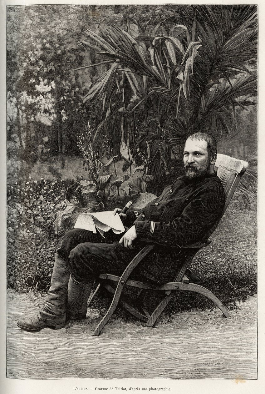 Portret autora dr Charles Edouard Hocquard (1853-1911), kierunek medyczny I klasy. Grawerowanie autorstwa Thiriata, aby zilustrować historię „Trente mois au Tonkin” autorstwa dr. Charlesa Edouarda Hocquarda (1853-1911), w 1885 r. w Le tour du monde, nouvea autorstwa Henri Thiriat