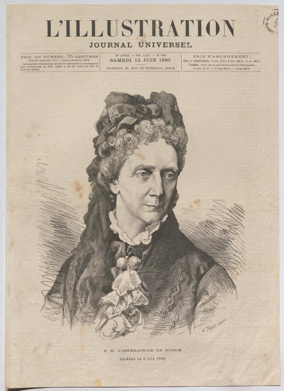 Ihre Majestät die Kaiserin von Russland; Verstorben am 3. Juni 1880 autorstwa Henri Thiriat