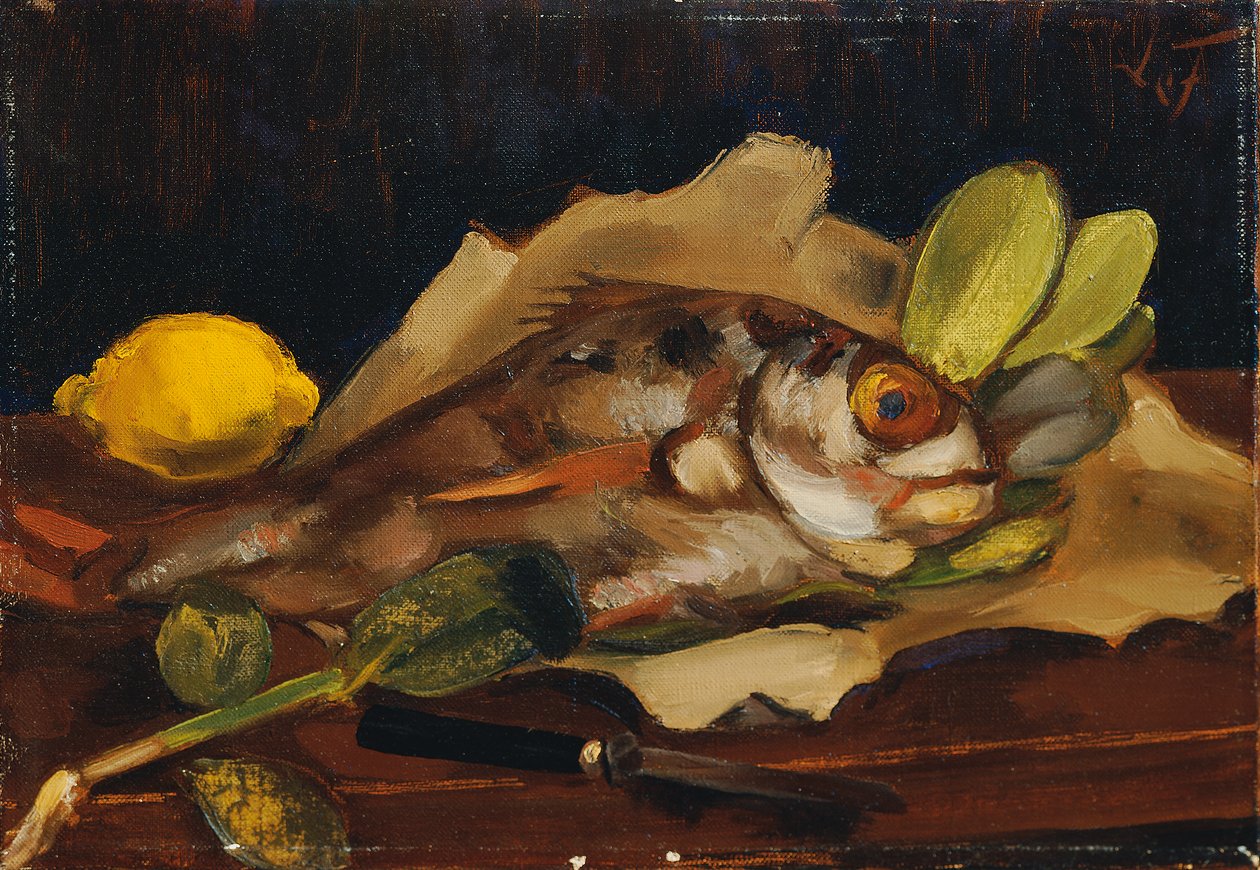 Ryba martwa natura z cytryną autorstwa Henri Victor Gabriel Le Fauconnier
