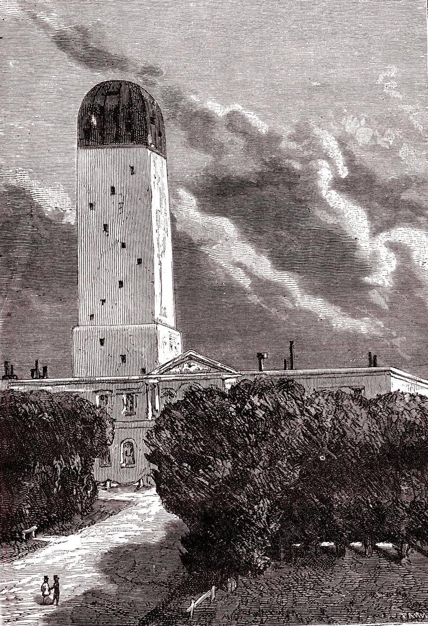 Obserwatorium Cambridge, „Od Ziemi do Księżyca” Juliusza Verne’a autorstwa Henri de (after) Montaut