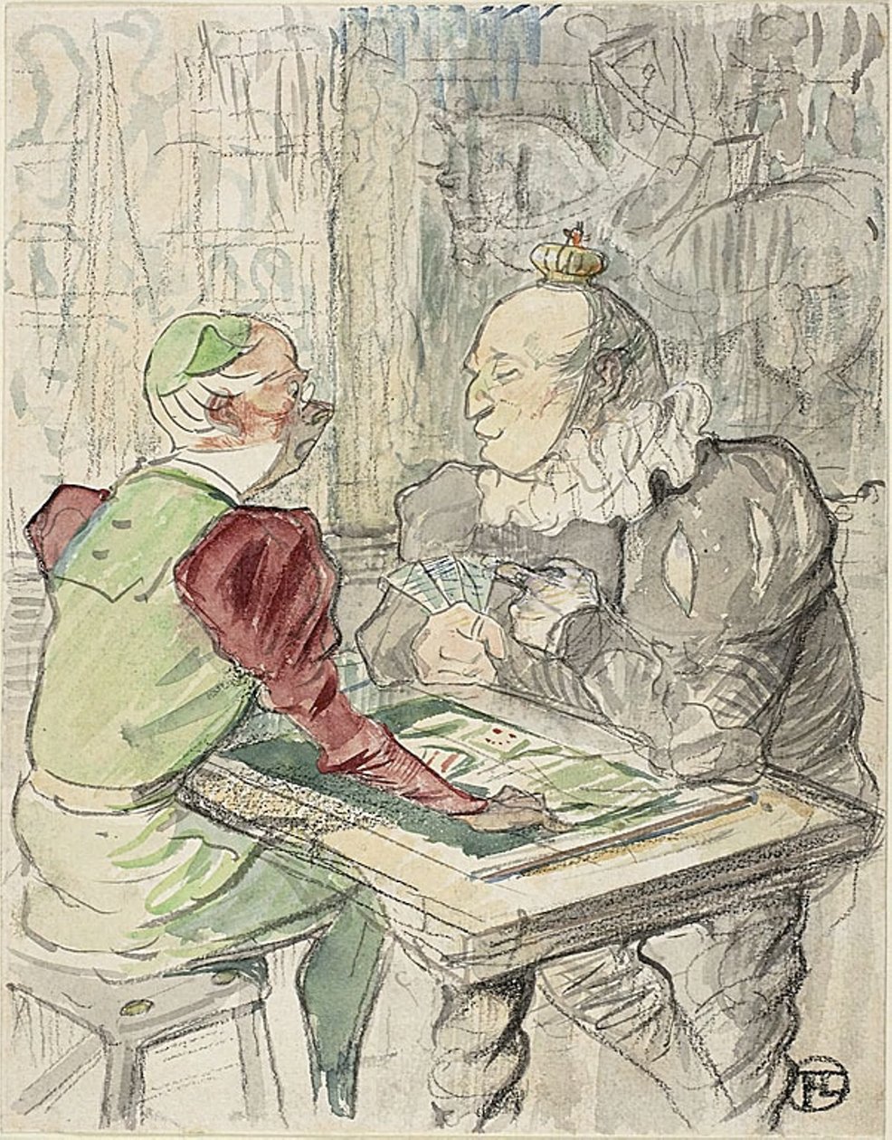 Królewska gra karciana, kopia, po 1895 (akwarela i kredka na papierze) autorstwa Henri de (after) Toulouse Lautrec