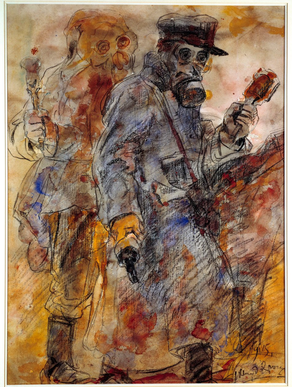 Pierwsza wojna światowa: Grenadier (granatnik) (I wojna światowa: Miotacze granatów) – Rysunek Henri de Groux (Henry de Groux) (1866/1867-1930) autorstwa Henri de Groux