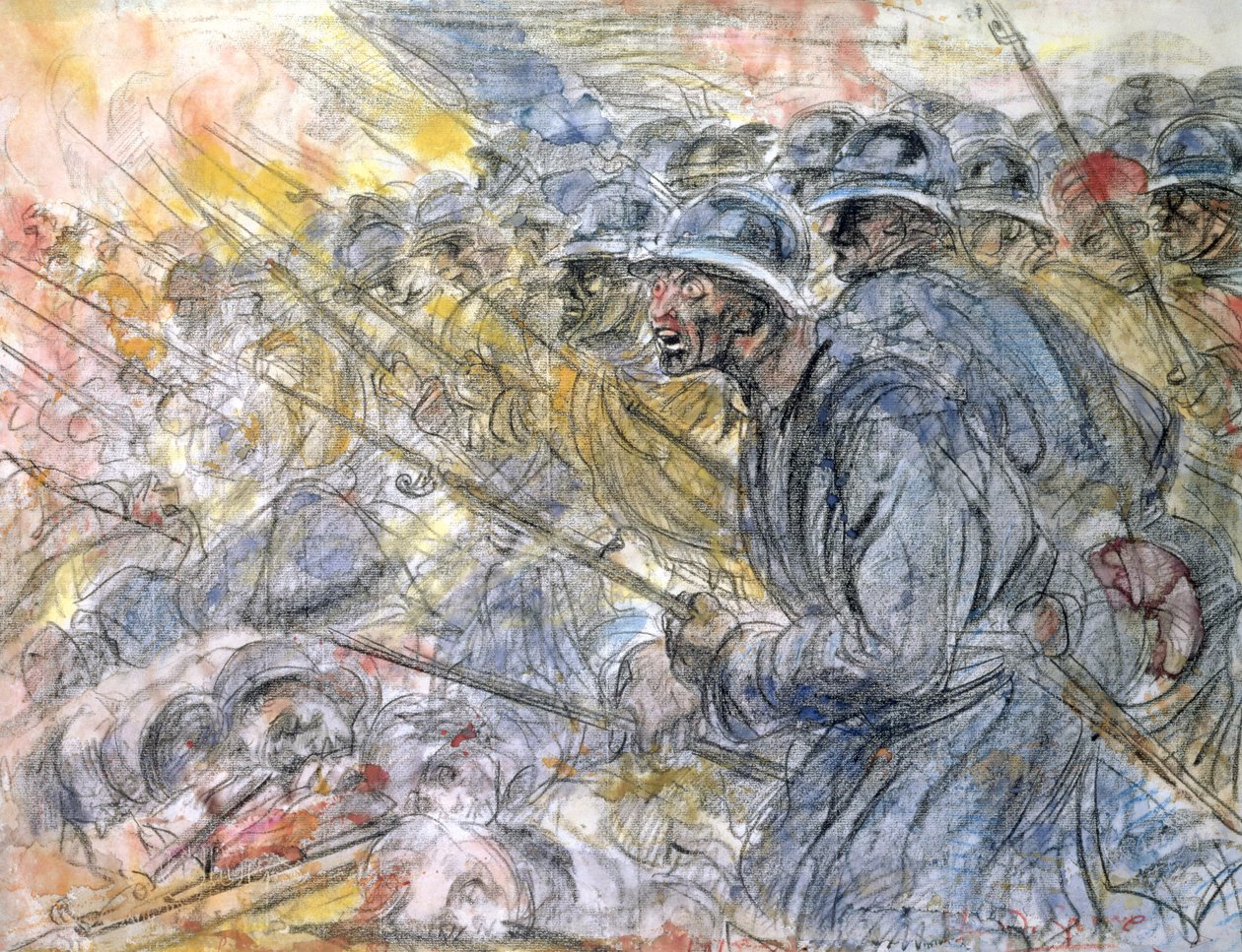 Szturm, Verdun (ołówek i wc na papierze) autorstwa Henri de Groux