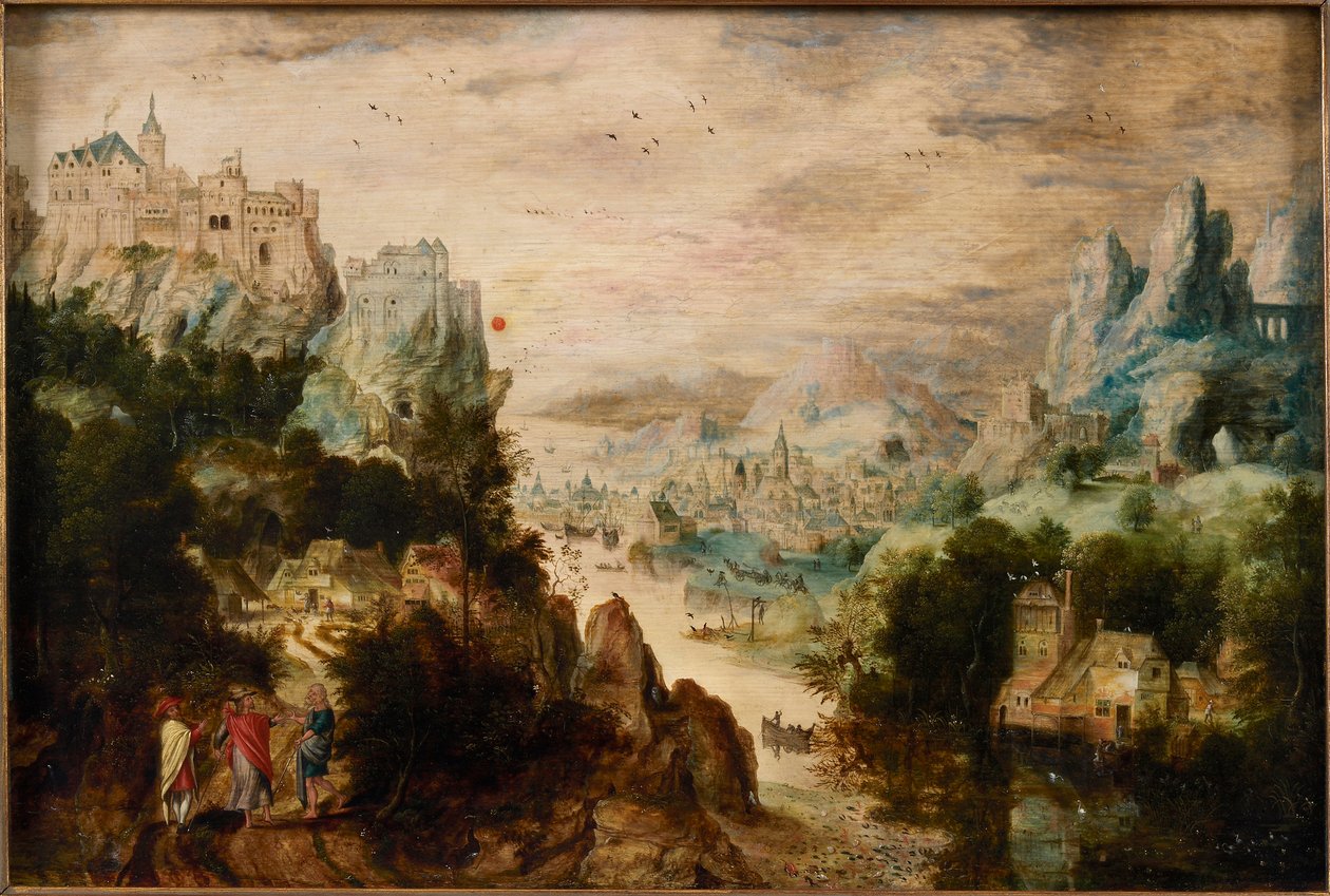 Krajobraz z drogą do Emaus, ok. 1540. autorstwa Henri de Herri met de Bles
