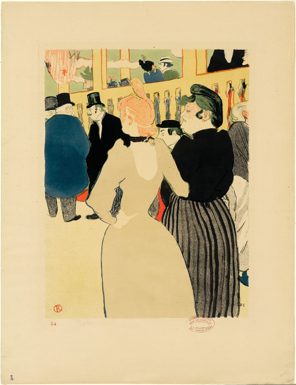W Moulin Rouge, La Goulue i jej siostra autorstwa Henri de Toulouse-Lautrec