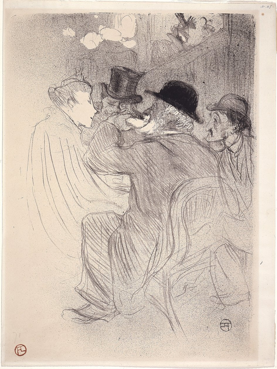 W Moulin Rouge: Niegrzeczny! Prawdziwy niegrzeczny! (W Moulin Rouge - niegrzeczny! Prawdziwy niegrzeczny!) 1893 (litografia) autorstwa Henri de Toulouse Lautrec