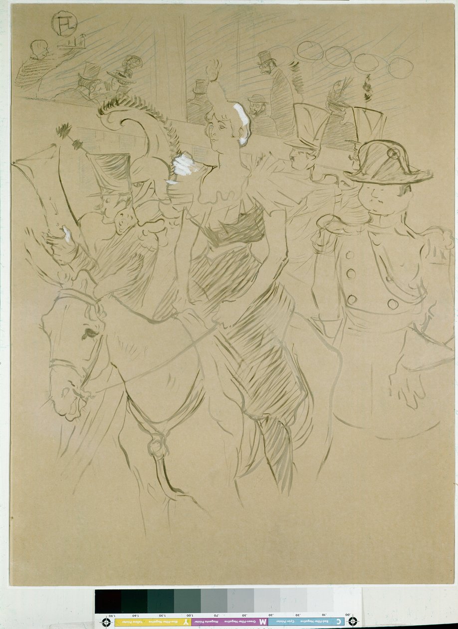 Karnawał w Moulin Rouge: wejście do Cha-u-kao, ok. 1896 (atrament z porcelany z pędzlem, ołówki i biel na papierze) autorstwa Henri de Toulouse Lautrec