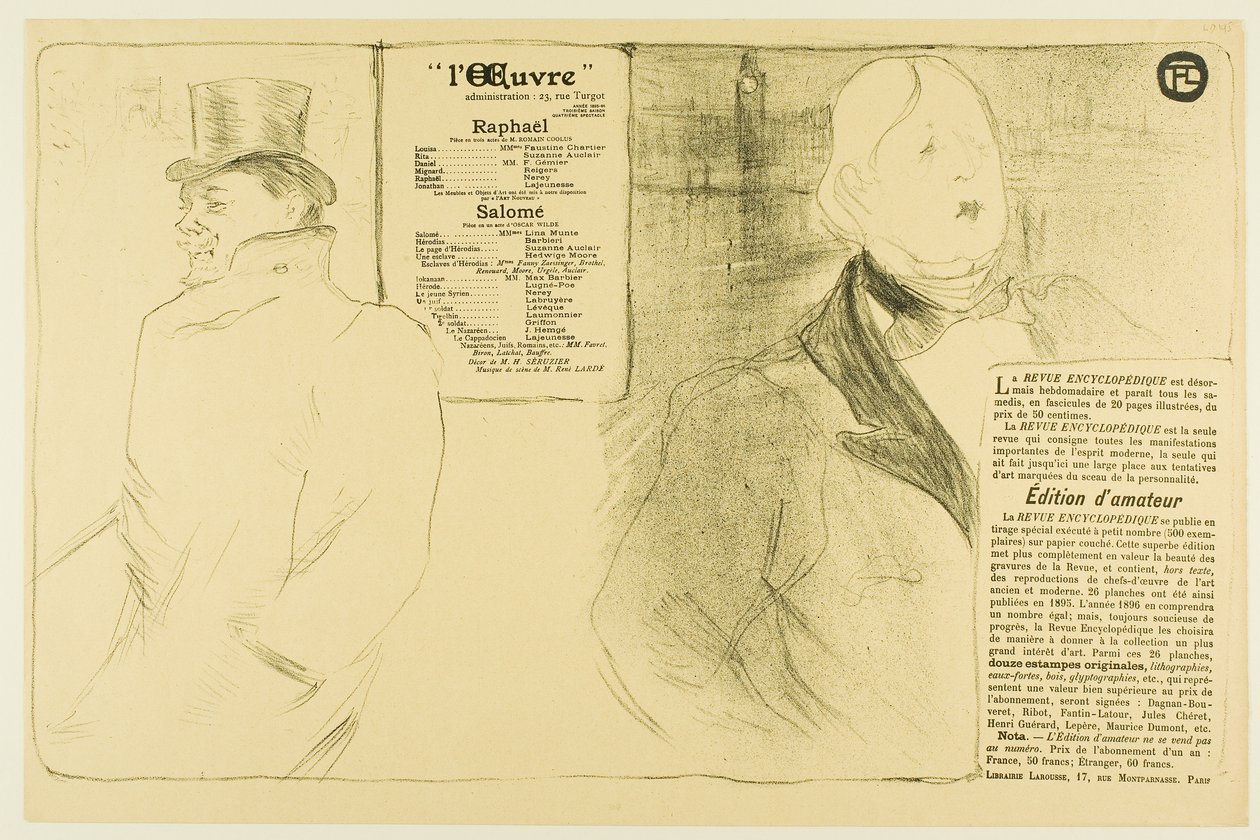 Oscar Wilde i Romain Coolus — program dla Raphaëla i Salomé autorstwa Henri de Toulouse-Lautrec