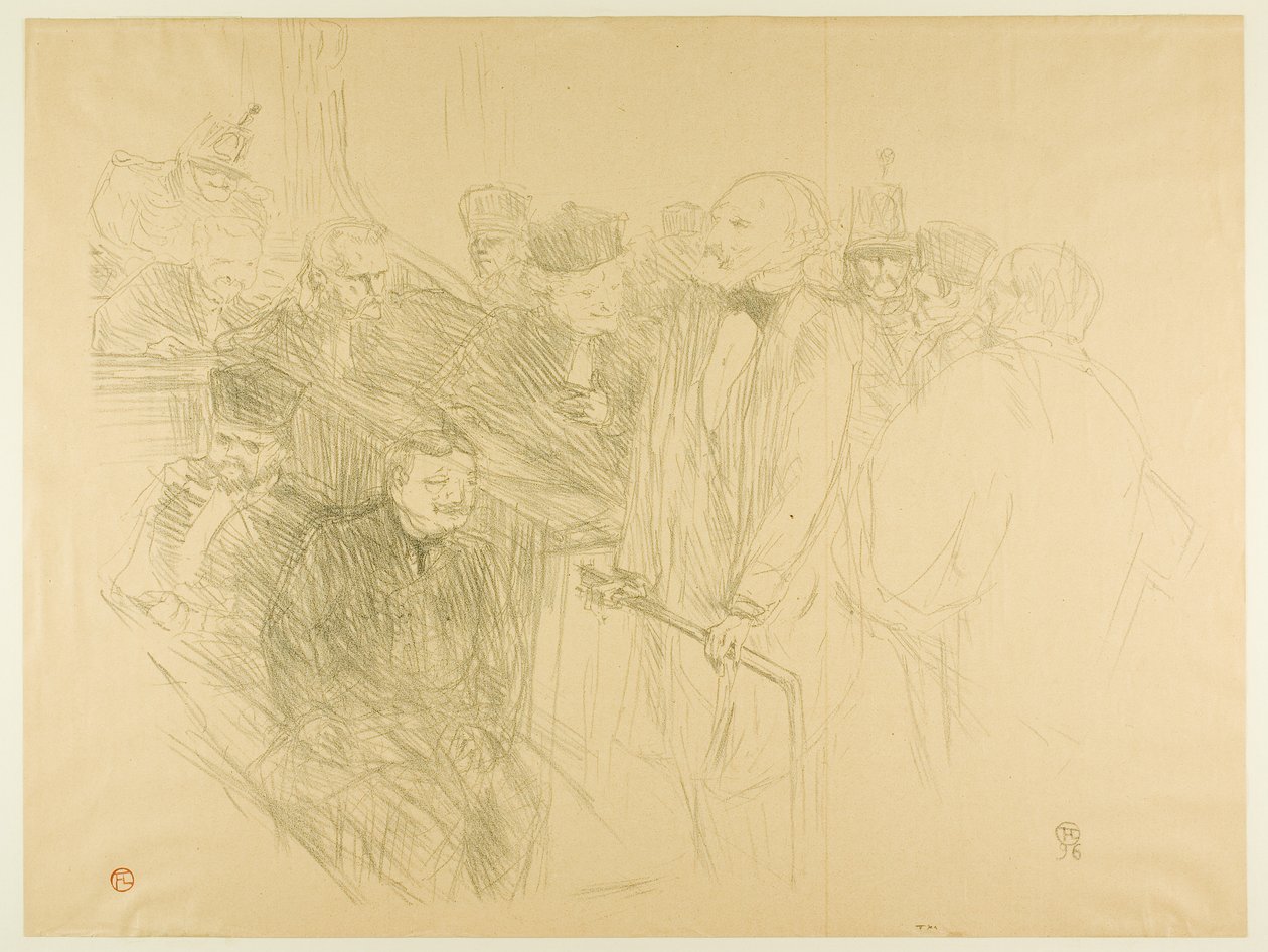 Proces Artona, Ribot Giving Evidence (druga płyta) autorstwa Henri de Toulouse-Lautrec