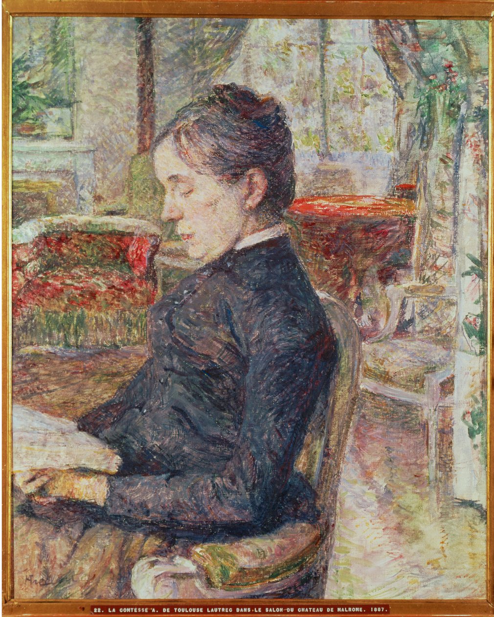 Hrabina Alphonse de Toulouse-Lautrec, matka malarza, w salonie w Chateau de Malrome autorstwa Henri de Toulouse-Lautrec