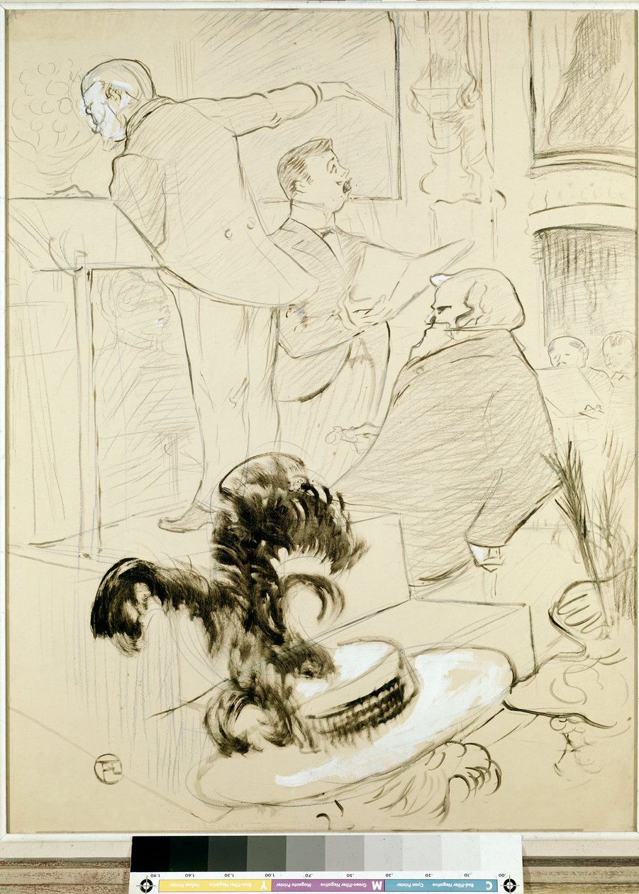 Wielkie koncerty Opery: Ambroise Thomas był świadkiem próby Francesca da Rimini, ok. 1896 (tusz porcelanowy z pędzlem, ołówek, biały gwasz i węgiel na papierze, autorstwa Henri de Toulouse Lautrec