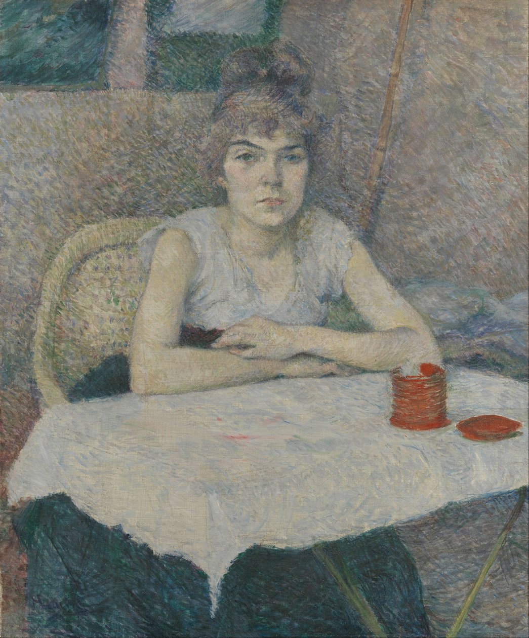 Młoda kobieta przy stole, „Poudre de riz” autorstwa Henri de Toulouse-Lautrec