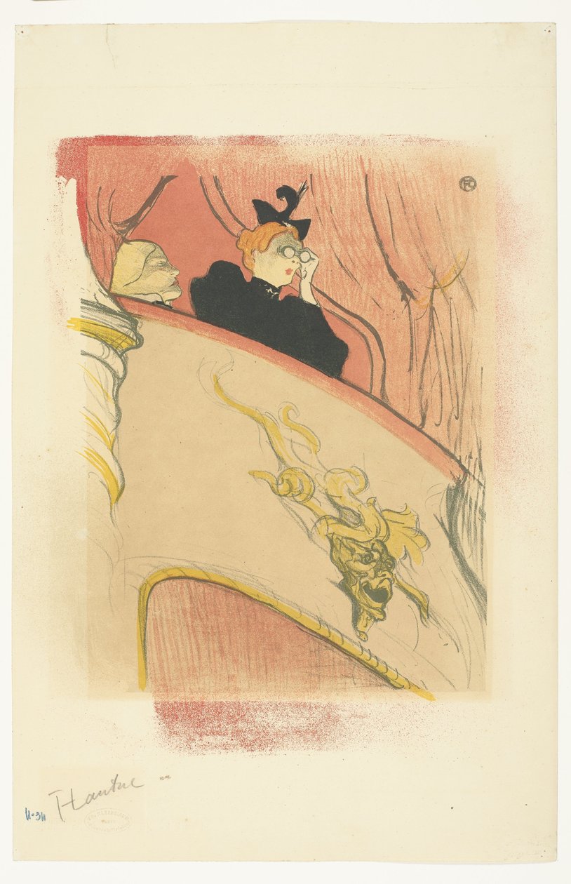 „La Loge au Mascaron doré” (Pudełko z pozłacaną maską) Kobieta w okularach operowych na balkonie w teatrze La Loge au mascaron doré autorstwa Henri de Toulouse Lautrec (signed by artist)