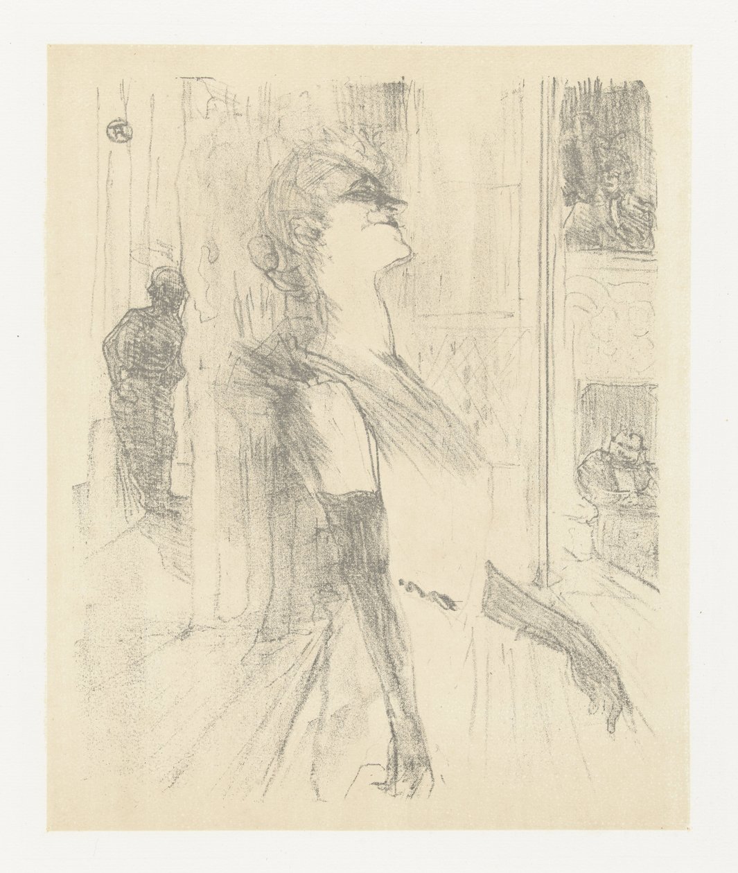 Portret van aktorka Yvette Guilbert tijdens optreden Yvette Guilbert na scenie Yvette Guilbert: seria angielska (tytuł serii) autorstwa Henri de Toulouse Lautrec (signed by artist)