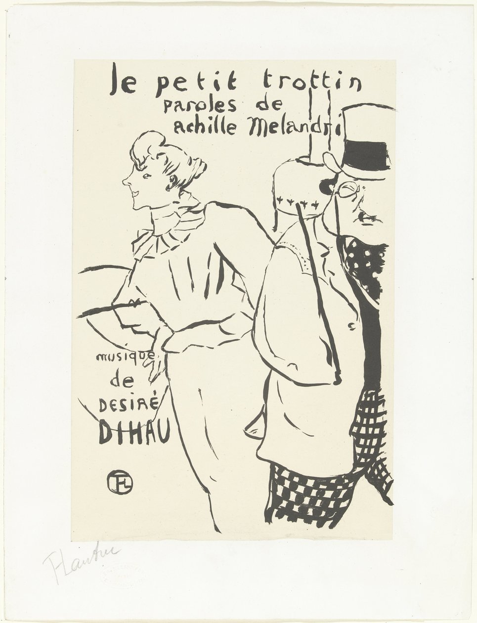 Kobieta jako biegnąca dziewczyna i mężczyzna w kapeluszu Le petit troittin autorstwa Henri de Toulouse Lautrec (signed by artist)