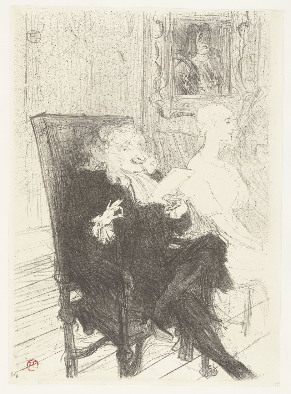 Aktorzy Jules Charles Truffier jako Marguerite Moreno w toneelstuk Uczone kobiety Truffier i Moreno u uczonych kobiet autorstwa Henri de Toulouse Lautrec