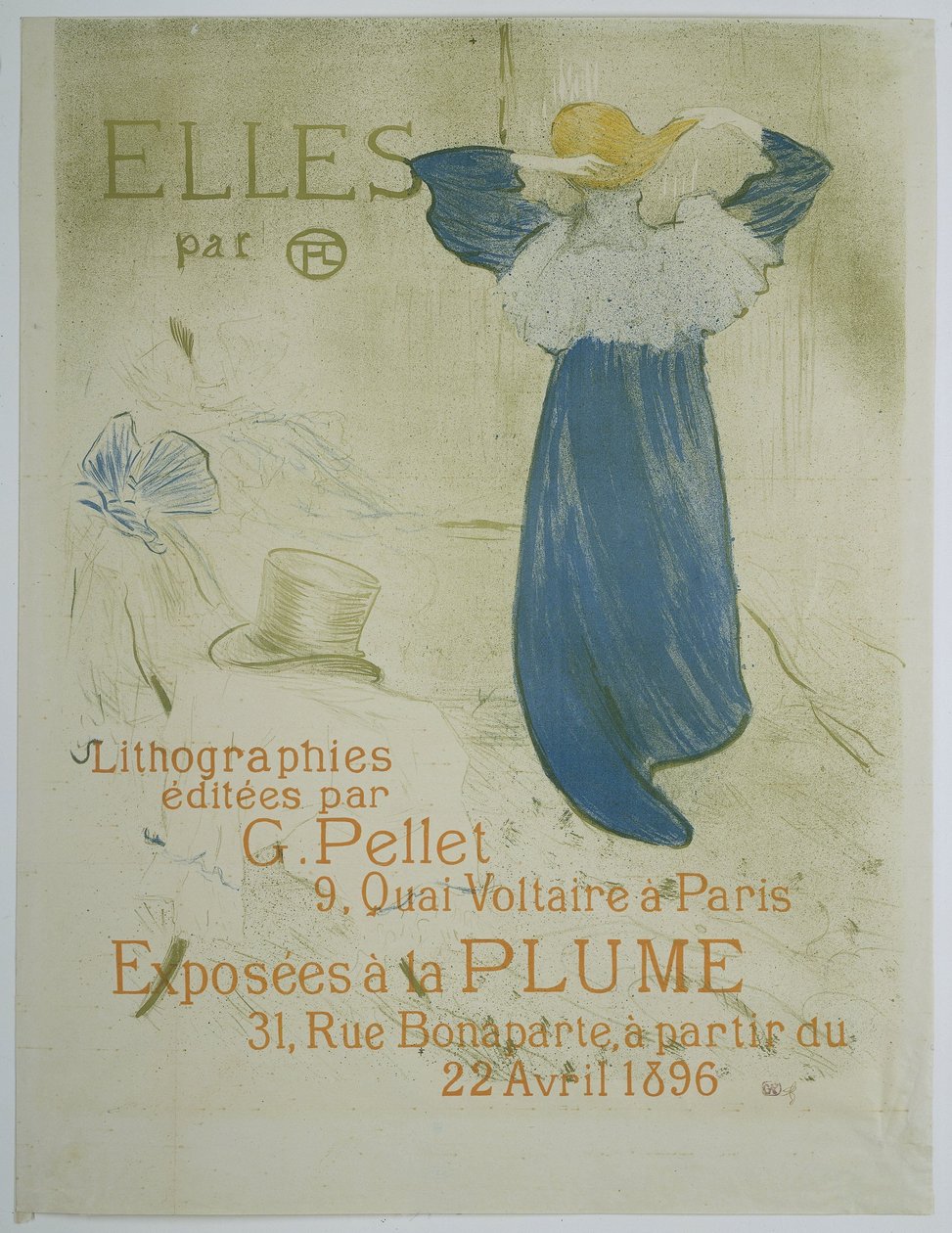 Poster voor de expositie van de serie Elles van Toulouse-Lautrec bij la Plume Oni przez Toulouse-Lautreca. Litografie wydane przez G. Pellet 9, Quai Voltaire w Paryżu. Wystawiony w La Plume 31, Rue Bonaparte, od 22 kwietnia 1896 (tytuł na obiekcie) autorstwa Henri de Toulouse Lautrec