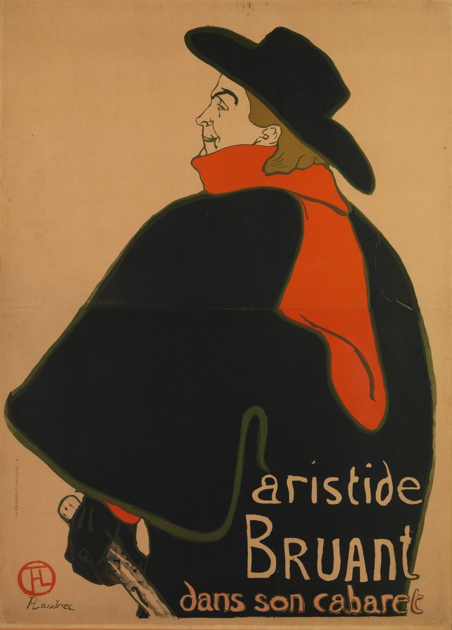 Aristide Bruant, w swoim kabarecie, 1893 autorstwa Henri de Toulouse Lautrec