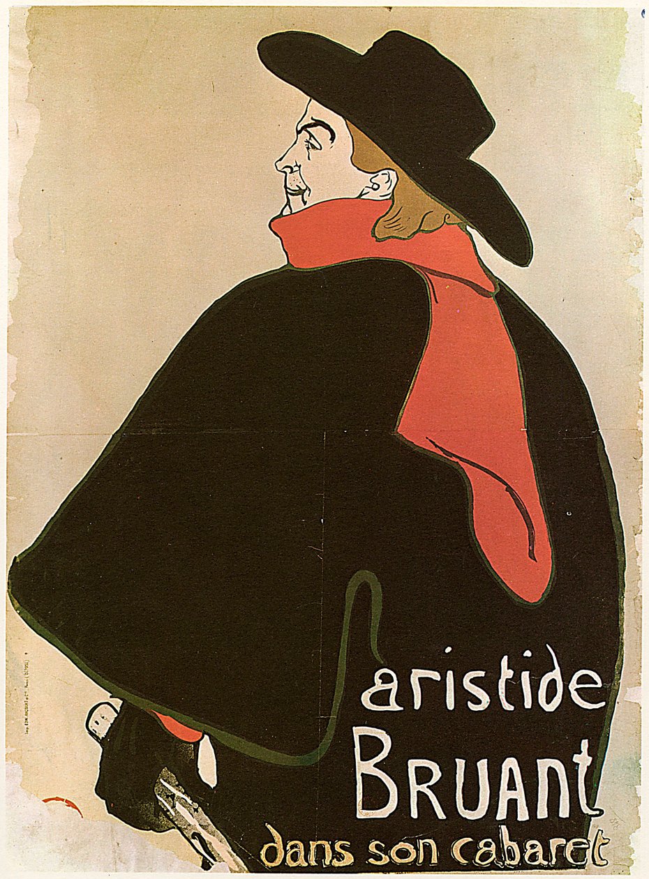 Aristide Bruant w swoim kabarecie, plakat, 1893. autorstwa Henri de Toulouse Lautrec