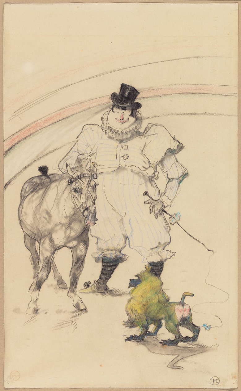 W cyrku: wyszkolony kucyk i pawian autorstwa Henri de Toulouse Lautrec
