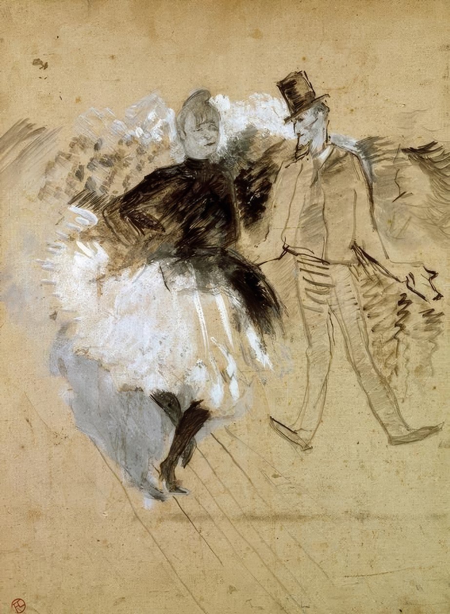 W Moulin de la Galette. La Goulue i Valentin bez kości autorstwa Henri de Toulouse Lautrec