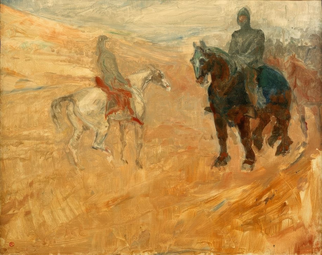 Dwóch rycerzy w zbroi autorstwa Henri de Toulouse Lautrec