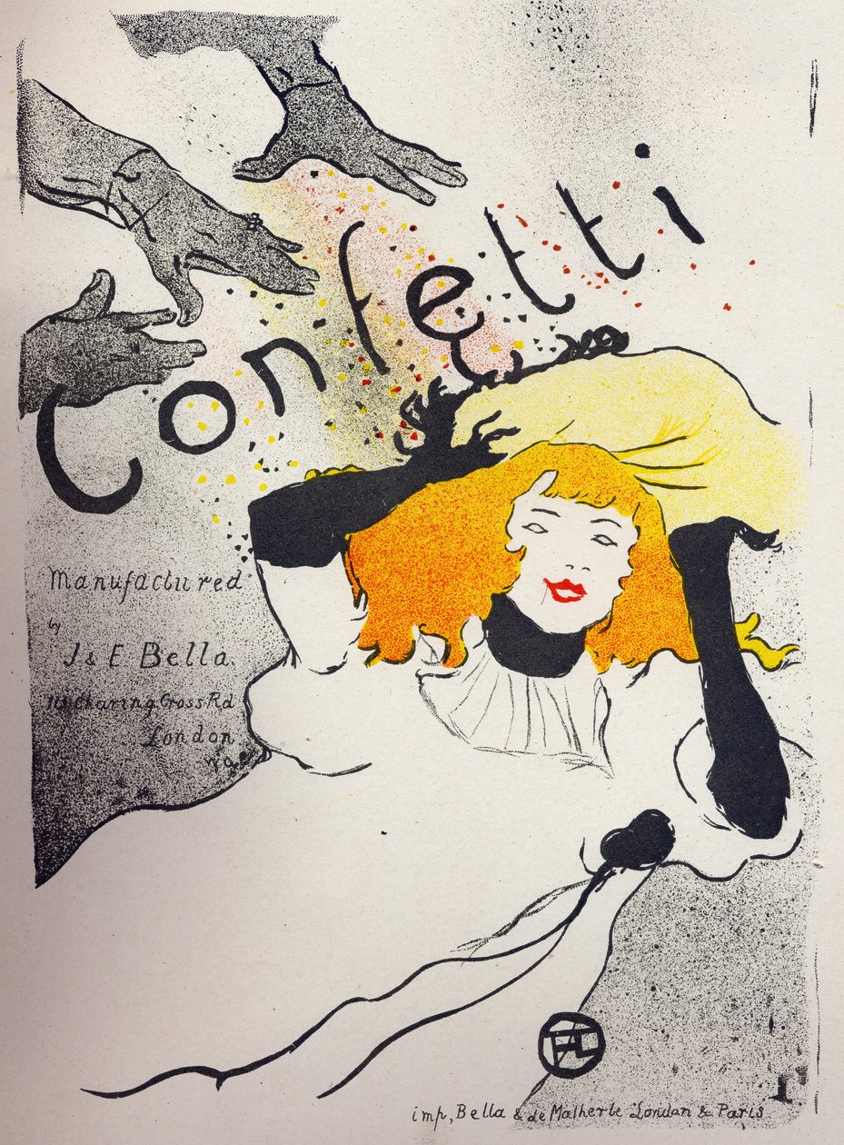 Gospodarka. Papierowe konfetti produkcji Bella. Plakat Henri de Toulouse Lautrec, Anglia, ok. 1894. (plakat) autorstwa Henri de Toulouse Lautrec