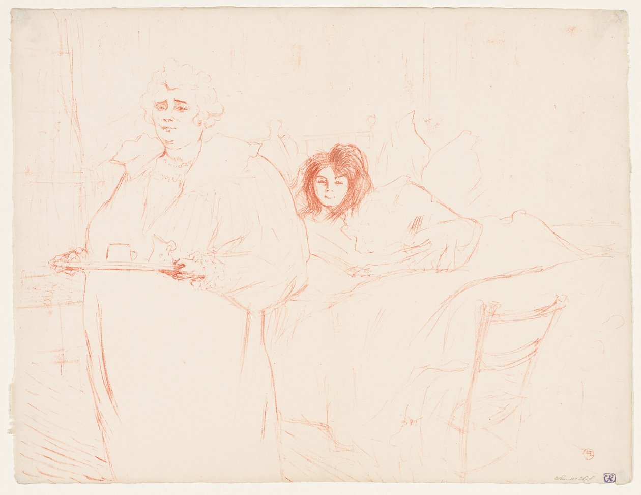 Elles: Kobieta niosąca tacę, pani. Baron i panna. Popo, 1896. autorstwa Henri de Toulouse Lautrec