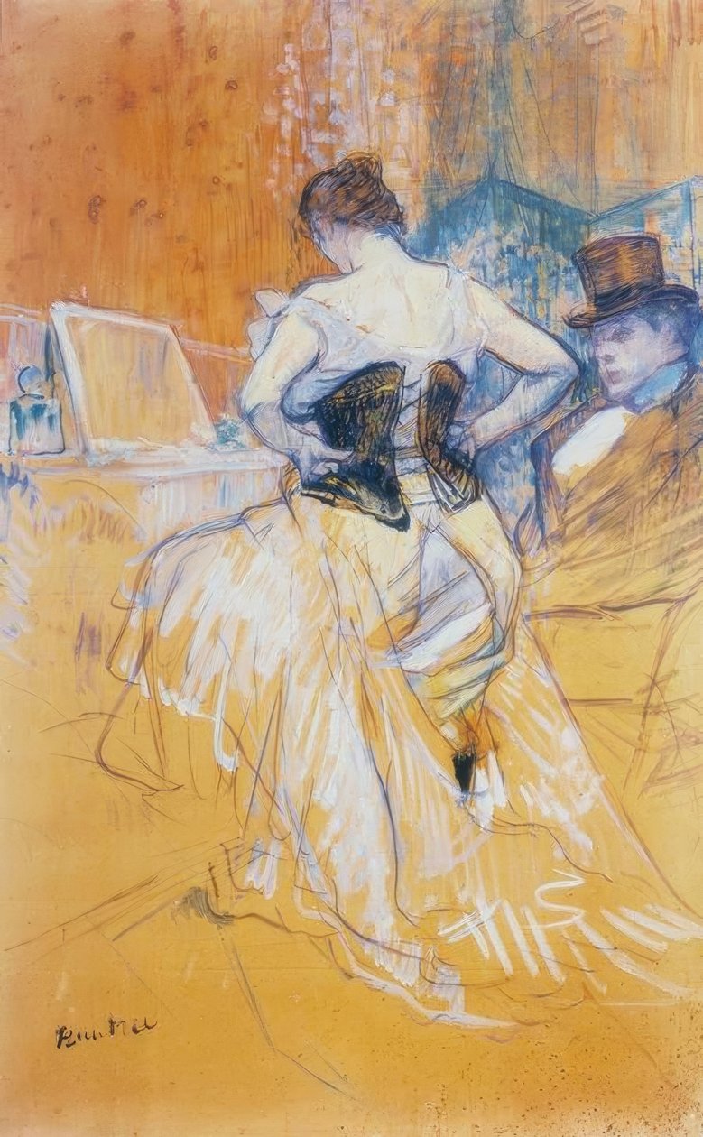 Kobieta zakładająca gorset, przechodząca podbój autorstwa Henri de Toulouse Lautrec