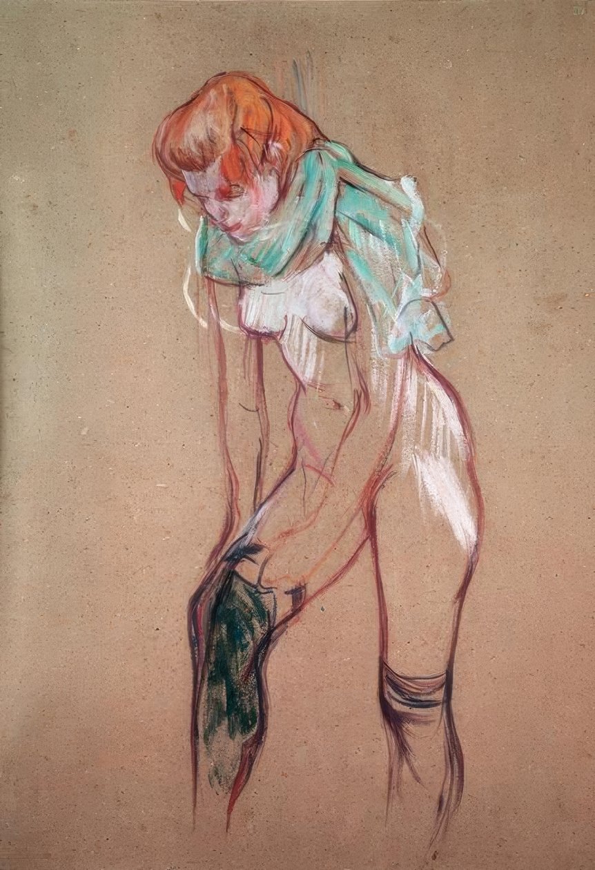 Kobieta ciągnąca pończochy autorstwa Henri de Toulouse Lautrec