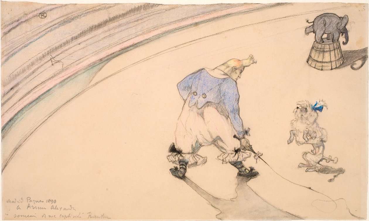 W cyrku - Klaun Footit jako poskramiacz zwierząt autorstwa Henri de Toulouse Lautrec