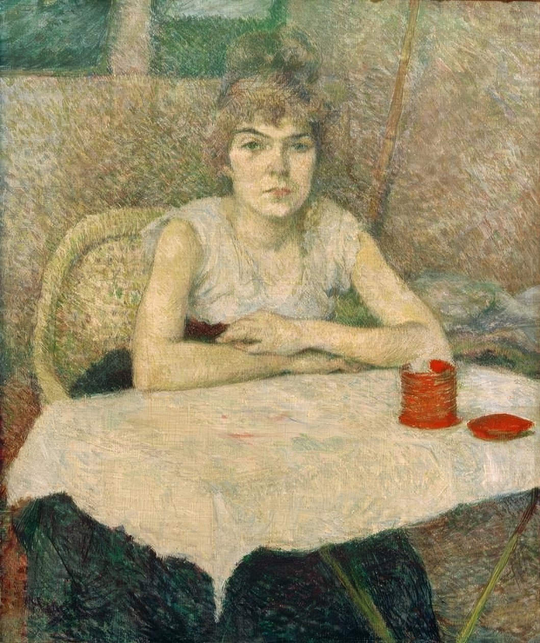 Młoda kobieta przy stole, poudre de riz autorstwa Henri de Toulouse Lautrec